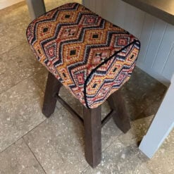 Boho Aztec Print Fabric And Solid Wood Pommel Horse Bar Stool