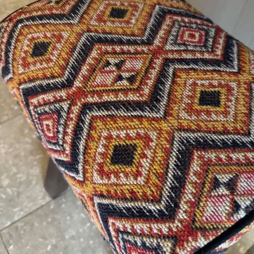 Boho Aztec Print Fabric And Solid Wood Pommel Horse Bar Stool