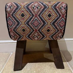 Boho Aztec Print Fabric And Solid Wood Pommel Horse Stool Footstool