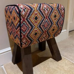 Boho Aztec Print Fabric And Solid Wood Pommel Horse Stool Footstool