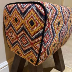 Boho Aztec Print Fabric And Solid Wood Pommel Horse Stool Footstool