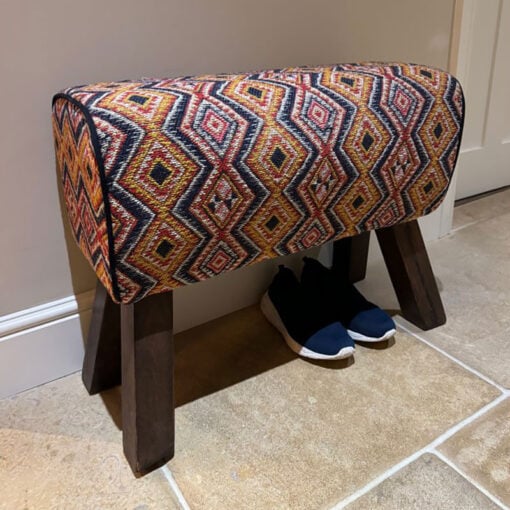 Boho Aztec Print Fabric And Wood Pommel Horse Bedroom Hallway Bench 64cm