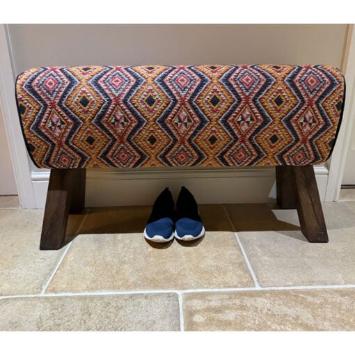 Boho Aztec Print Fabric And Wood Pommel Horse Bedroom Hallway Bench 88cm