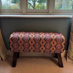 Boho Aztec Print Fabric And Wood Pommel Horse Bedroom Hallway Bench 88cm