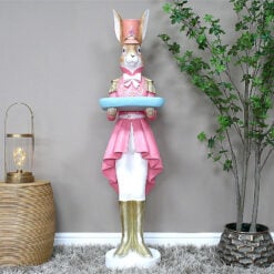 Boho Nutcracker Pink White Gold Giant Bunny Statue With Side Table 125cm