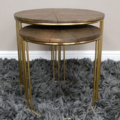 Boho Set Of 2 Nesting Gold Metal Side Tables With Mango Wood Tops