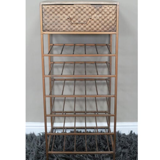 Copper Rose Gold Metal 1 Drawer Wine Rack Bar Cabinet