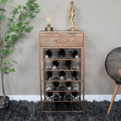 Copper Rose Gold Metal 1 Drawer Wine Rack Bar Cabinet