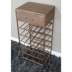 Copper Rose Gold Metal 1 Drawer Wine Rack Bar Cabinet