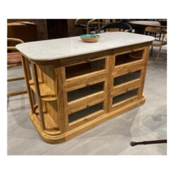 Country Farmhouse Solid Acacia Wood And White Marble 12 Drawer Kitchen Island 155cm