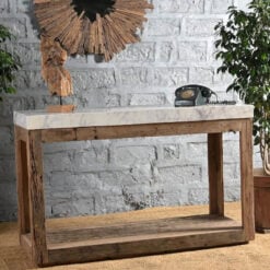 Country Farmhouse Solid Reclaimed Wood And White Marble Kitchen Island 133cm