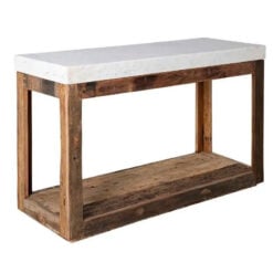 Country Farmhouse Solid Reclaimed Wood And White Marble Kitchen Island 133cm