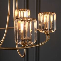 Faceted Glass 5 Light Antique Gold Brass Ceiling Pendant Chandelier 51cm