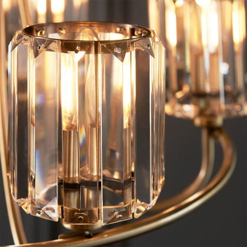 Faceted Glass 5 Light Antique Gold Brass Ceiling Pendant Chandelier 51cm