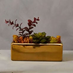 Faux Mixed Succulents Plants With Gold Ceramic Plant Pot Home Decor Accessory