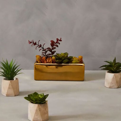 Faux Mixed Succulents Plants With Gold Ceramic Plant Pot Home Decor Accessory