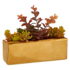 Faux Mixed Succulents Plants With Gold Ceramic Plant Pot Home Decor Accessory