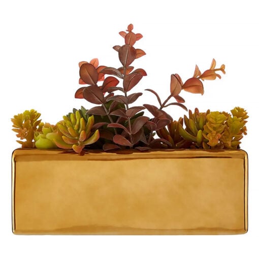 Faux Mixed Succulents Plants With Gold Ceramic Plant Pot Home Decor Accessory