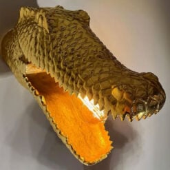 Gold Aluminium Metal Crocodile Head Quirky Animal Wall Lamp Light 38cm