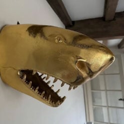 Gold Aluminium Metal Shark Head Quirky Animal Wall Lamp Light 38cm