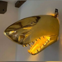 Gold Aluminium Metal Shark Head Quirky Animal Wall Lamp Light 38cm