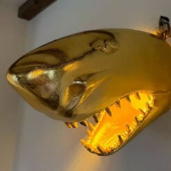 Gold Aluminium Metal Shark Head Quirky Animal Wall Lamp Light 38cm