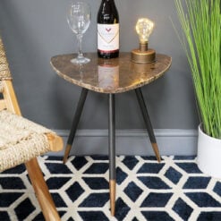 Gold And Black Metal Side Table End Table With Marble Top 46cm