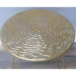 Gold Embossed Metal Side End Display Table With Hairpin Style Legs