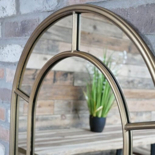 Gold Metal Panelled Arched Window Full Size Floor Wall Mirror 180cm