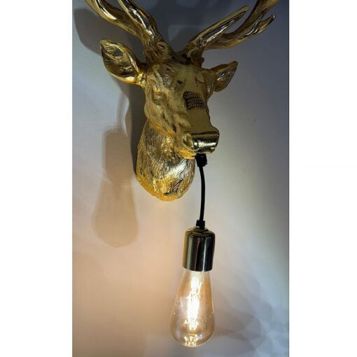 Gold Metal Stag Deer Trophy Head Animal Wall Lamp Light 56cm