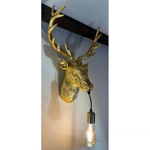 Gold Metal Stag Deer Trophy Head Animal Wall Lamp Light 56cm