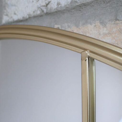 Gold Metal Wide Arched Panelled Window Wall Mirror 90cm