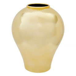 Hammered Effect Plum Shaped Gold Ceramic Large Vase 34cm Home Decor