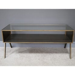 Industrial Antique Gold Metal And Clear Glass With Shelf 102cm