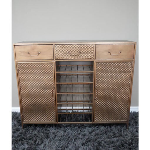 Industrial Copper Rose Gold Metal 2 Door 3 Drawer Sideboard With Wine Rack Storage