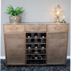 Industrial Copper Rose Gold Metal 2 Door 3 Drawer Sideboard With Wine Rack Storage