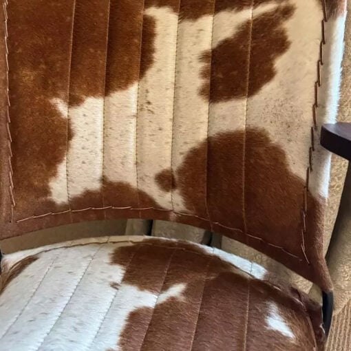 Industrial Genuine Brown And White Cowhide And Black Metal Armchair