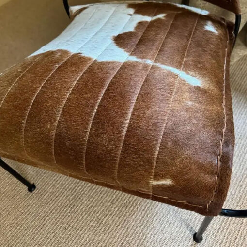 Industrial Genuine Brown And White Cowhide And Black Metal Armchair