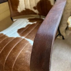 Industrial Genuine Brown And White Cowhide And Black Metal Armchair