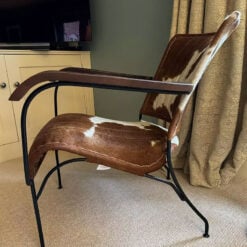 Industrial Genuine Brown And White Cowhide And Black Metal Armchair