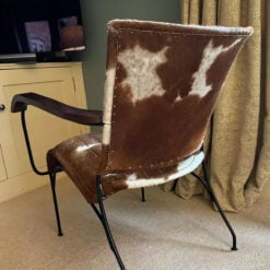 Industrial Genuine Brown And White Cowhide And Black Metal Armchair