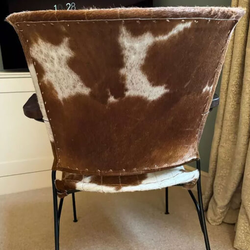 Industrial Genuine Brown And White Cowhide And Black Metal Armchair