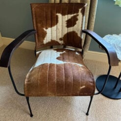 Industrial Genuine Brown And White Cowhide And Black Metal Armchair