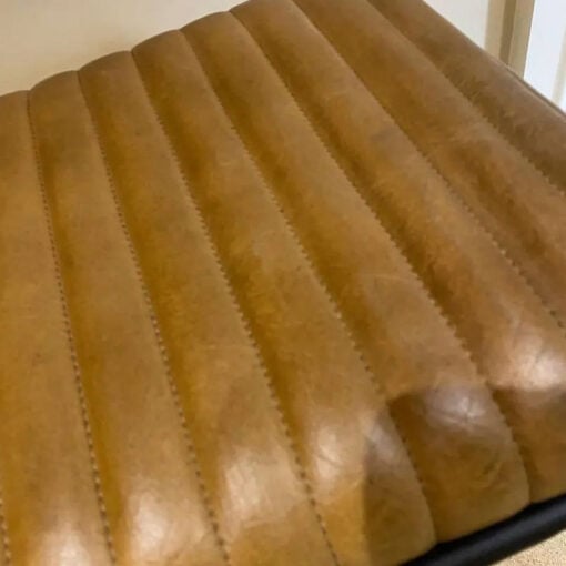 Industrial Genuine Tan Brown Leather And Black Metal Hallway Bench 90cm