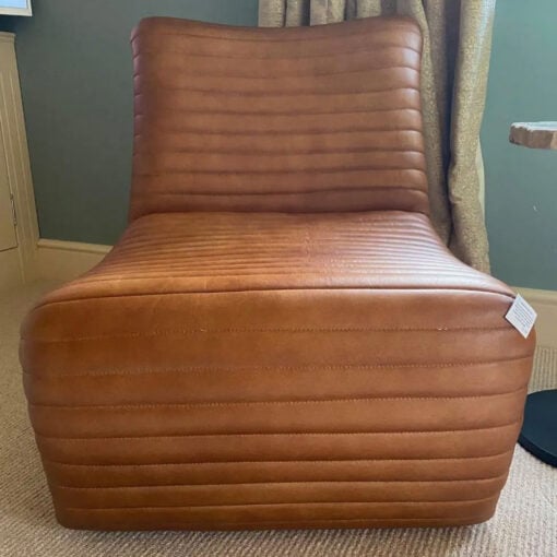 Industrial Genuine Tan Brown Ribbed Leather Accent Chair Armchair