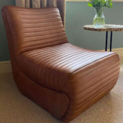 Industrial Genuine Tan Brown Ribbed Leather Accent Chair Armchair