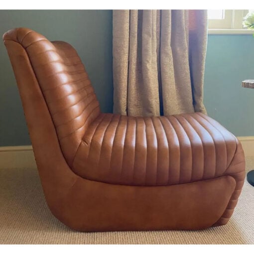 Industrial Genuine Tan Brown Ribbed Leather Accent Chair Armchair