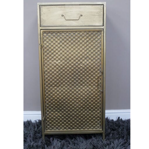 Industrial Gold Metal 1 Door 1 Drawer Tall Cabinet Sideboard