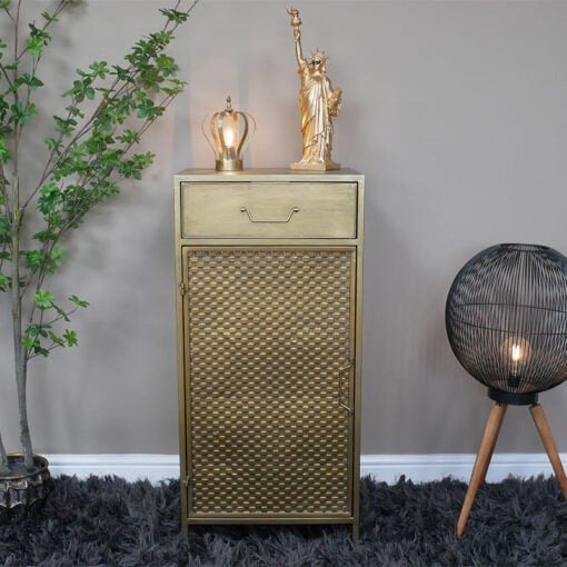 Industrial Gold Metal 1 Door 1 Drawer Tall Cabinet Sideboard