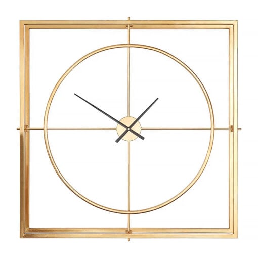 Industrial Large Skeleton Square Gold Metal Wall Clock 103cm